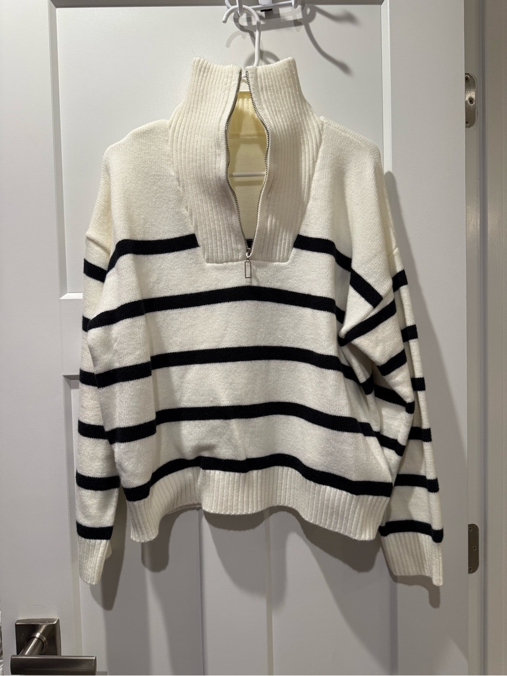 Striped Half-Zip Sweater in Cream and Black